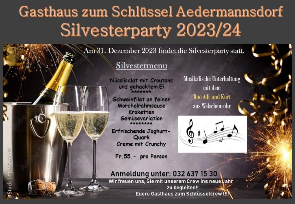 Gasthaus zum Schlüssel Aedermannsdorft Silvesterparty 2023/2024