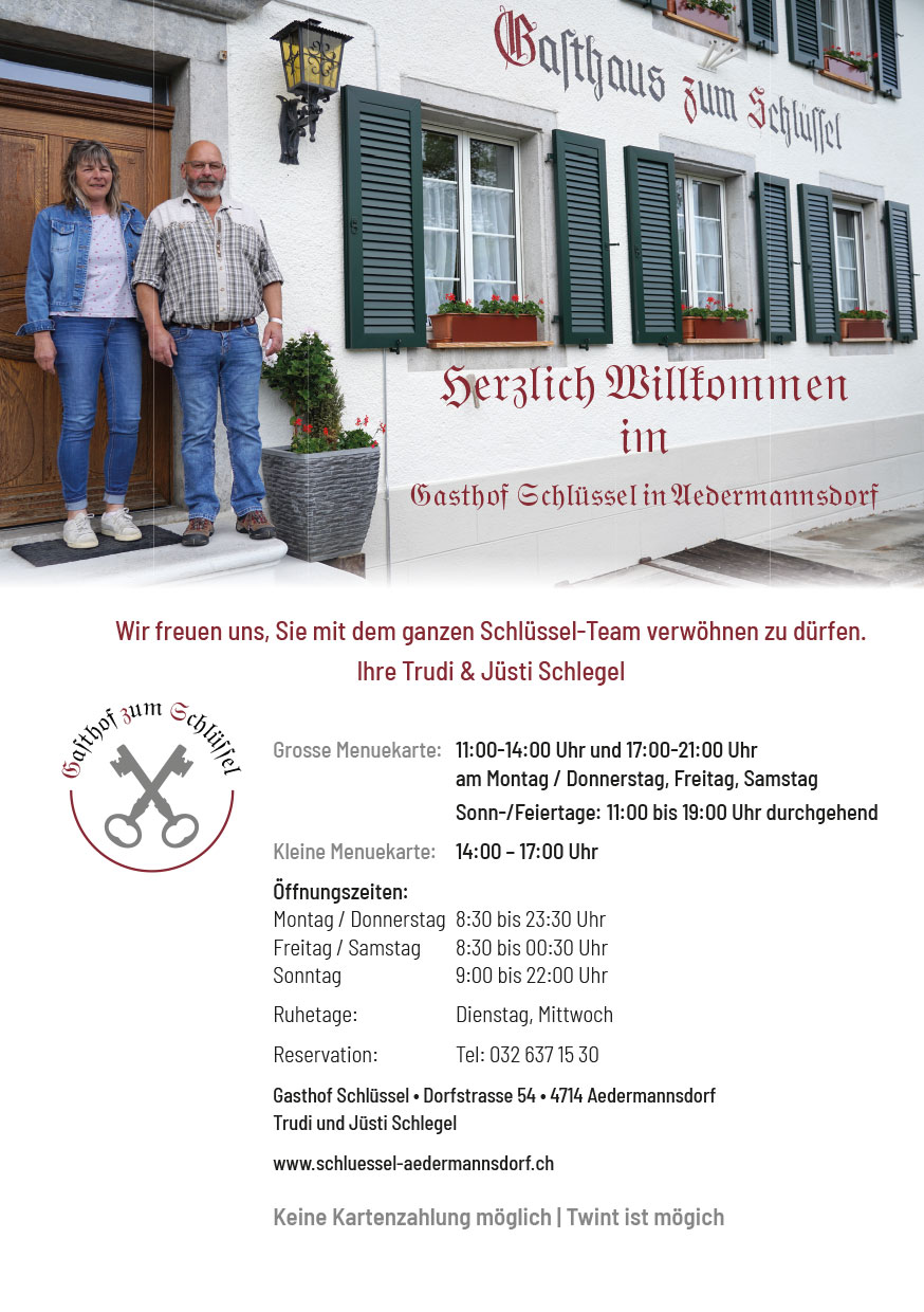 Titelseite Menükarte Schlüssel Aedermannsdorf